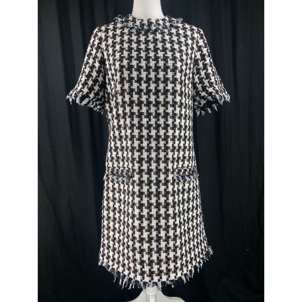 Pearl By Lela Rose Houndstooth Sparkle Tweed Dress Shift Raw Hem Size M $465